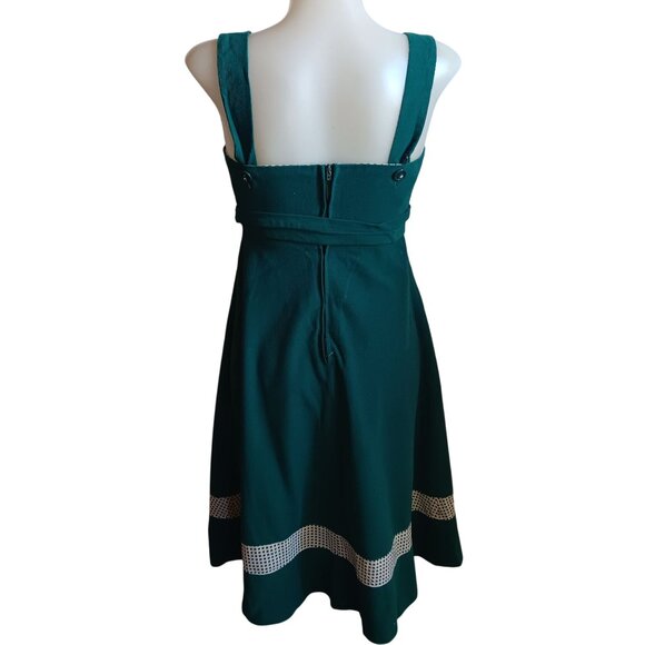 Vintage 1970's Sz 9 Green Peasant Boho German Barmaid Dress Lace-Up Bodice - Picture 9 of 13